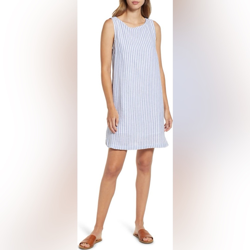 Beachlunchlounge Alina Stripe Linen and Cotton Shift Dress, Size XS
